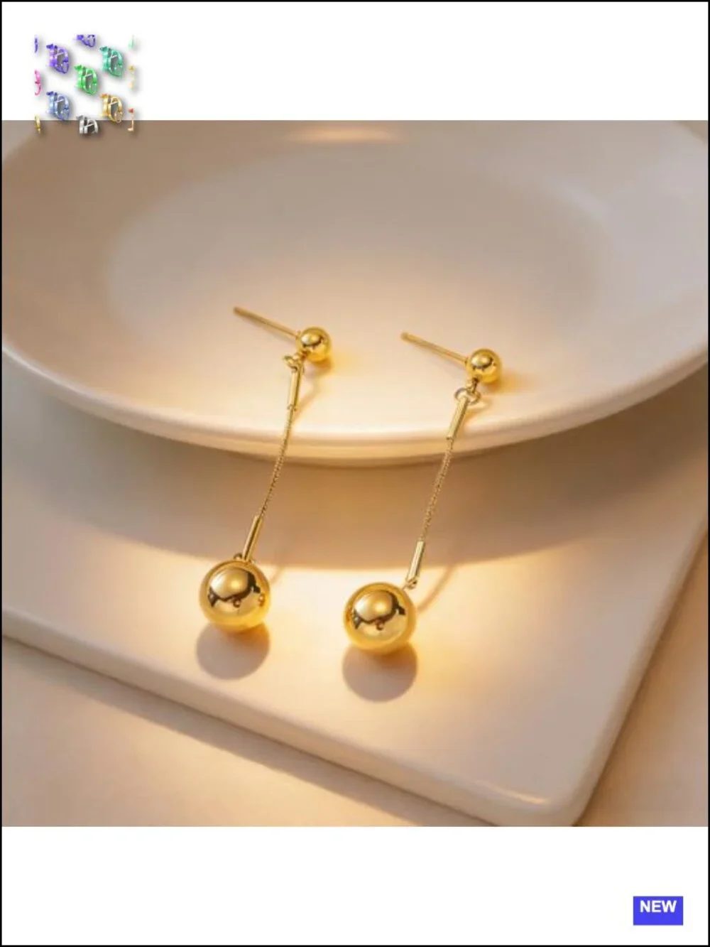 Stainless Steel Long Chain Gold Ball Dangle Earrings Geometric Pendant Drop
